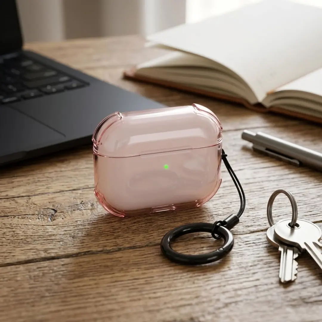 NUVEX Hoesje AirPods Pro 2 Roze - Transparant met sleutelring