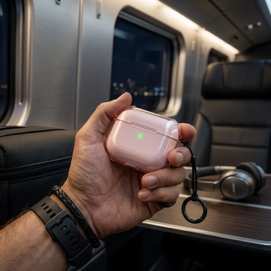 NUVEX Hoesje AirPods Pro 2 Roze - Transparant met sleutelring