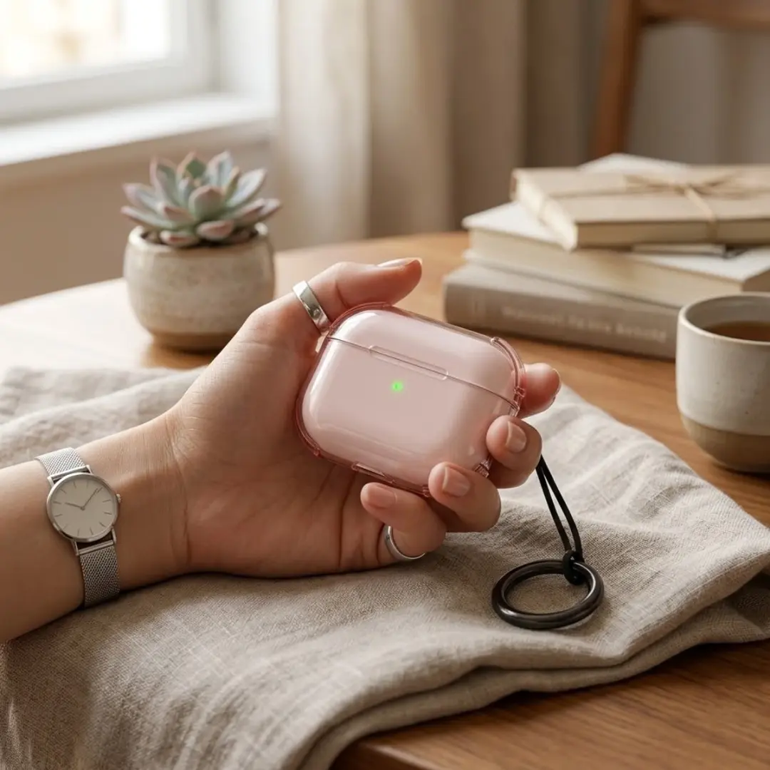 NUVEX Hoesje AirPods Pro 2 Roze - Transparant met sleutelring