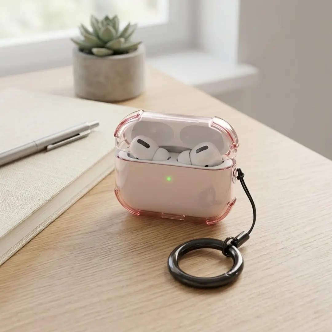 NUVEX Hoesje AirPods Pro 2 Roze - Transparant met sleutelring