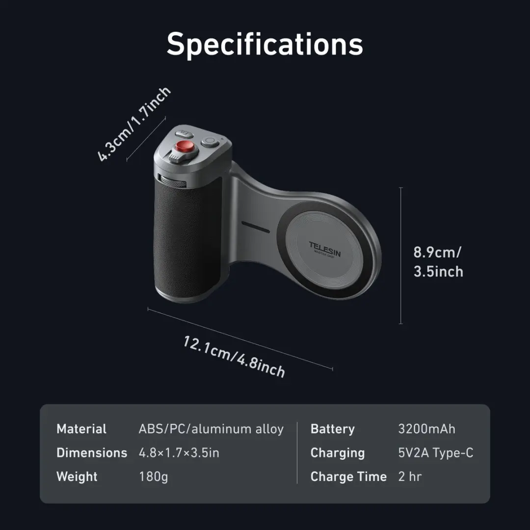 Telesin Master Grip Magnetisch iPhone 17 Pro Max Accessoire - Grijs