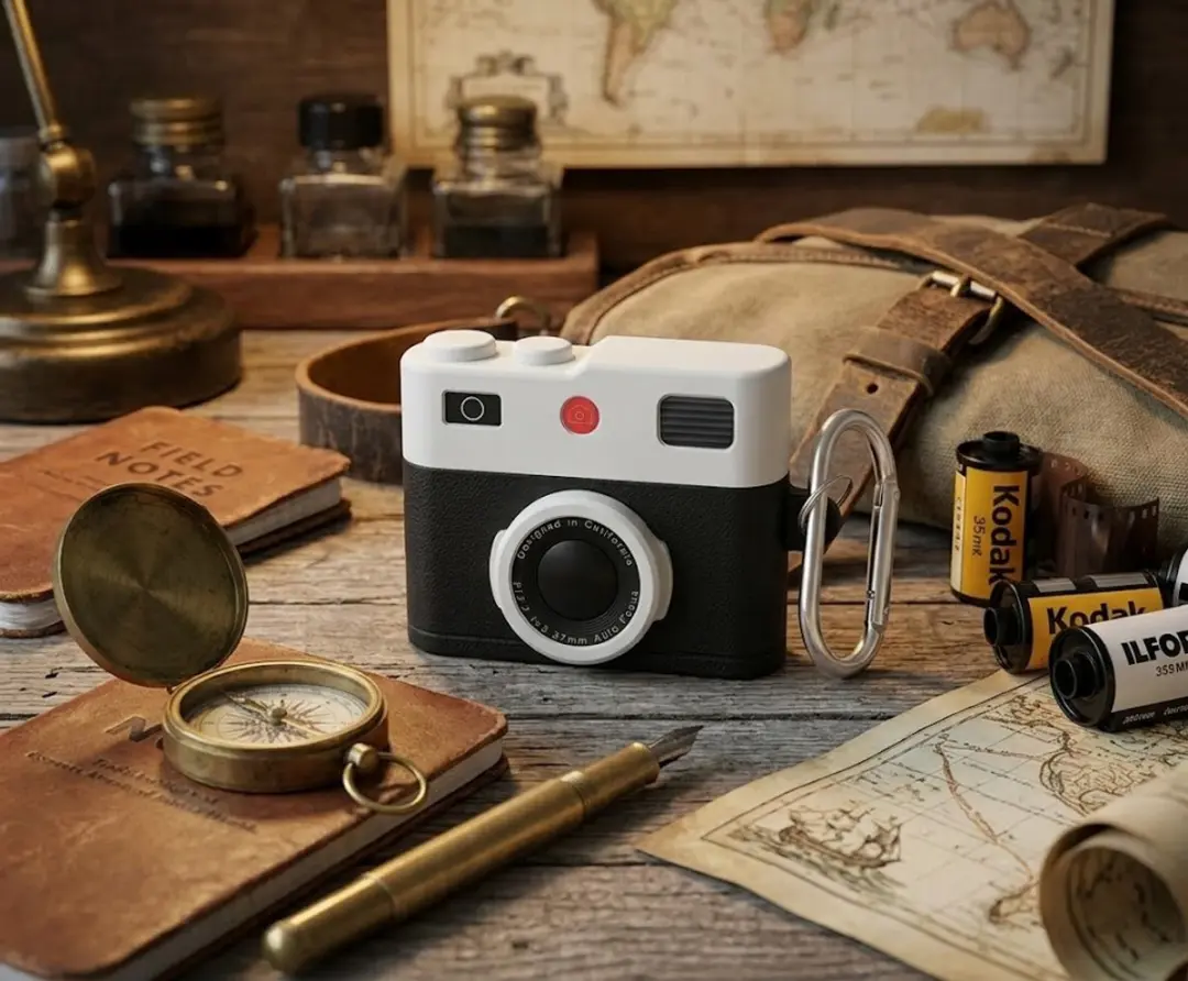NUVEX AirPods Pro 2 Hoesje - Zwart - Retro Camera Design