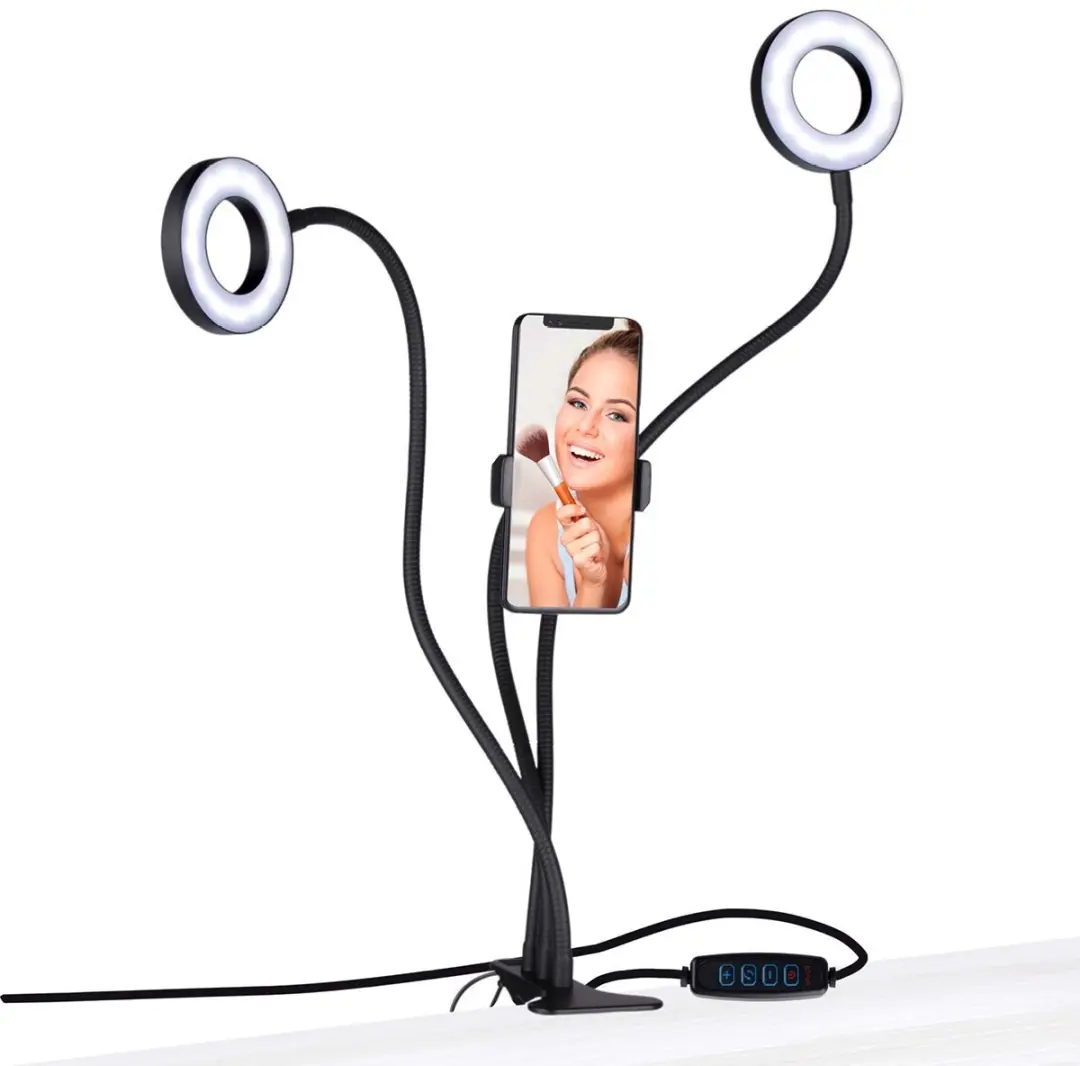 Grundig Ringlamp METOST17870/002 - 2x Ø9cm - 48 LED - USB - Zwart