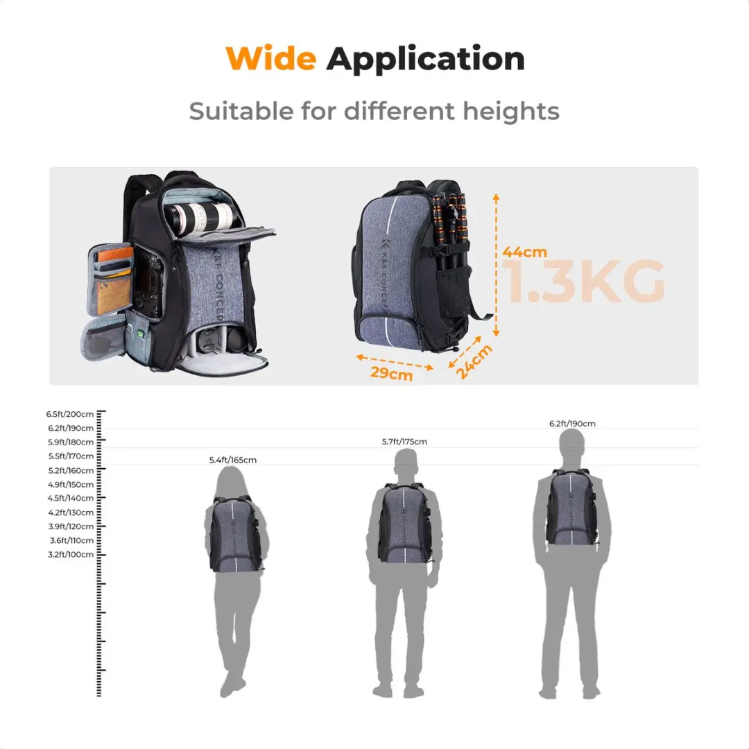 K&F Concept Nature Wanderer 08 25L Rugzak - 4 Lenzen - Zwart