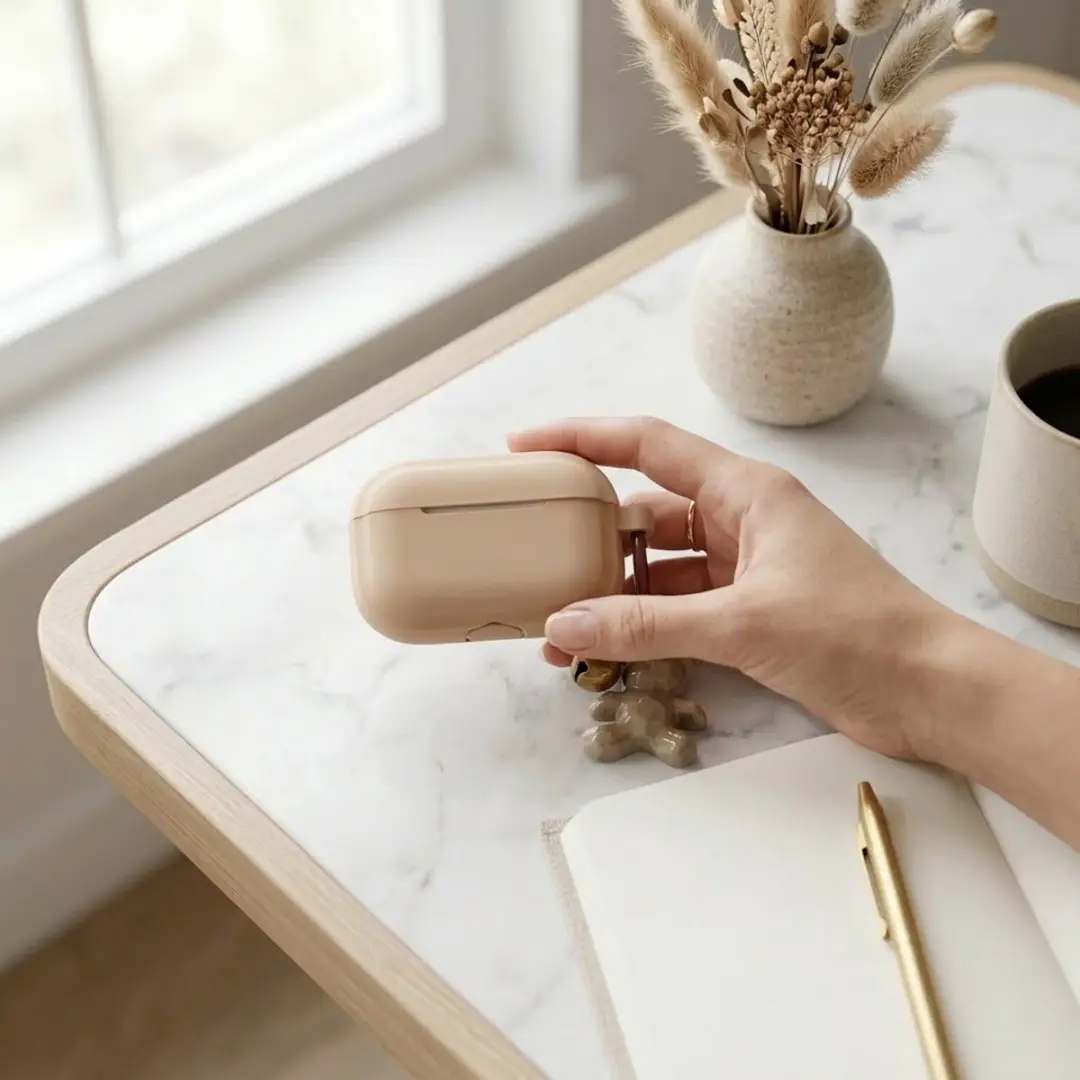 NuveX Abrikoos AirPods Pro 2 Hoesje - met Beer Hanger & Bel