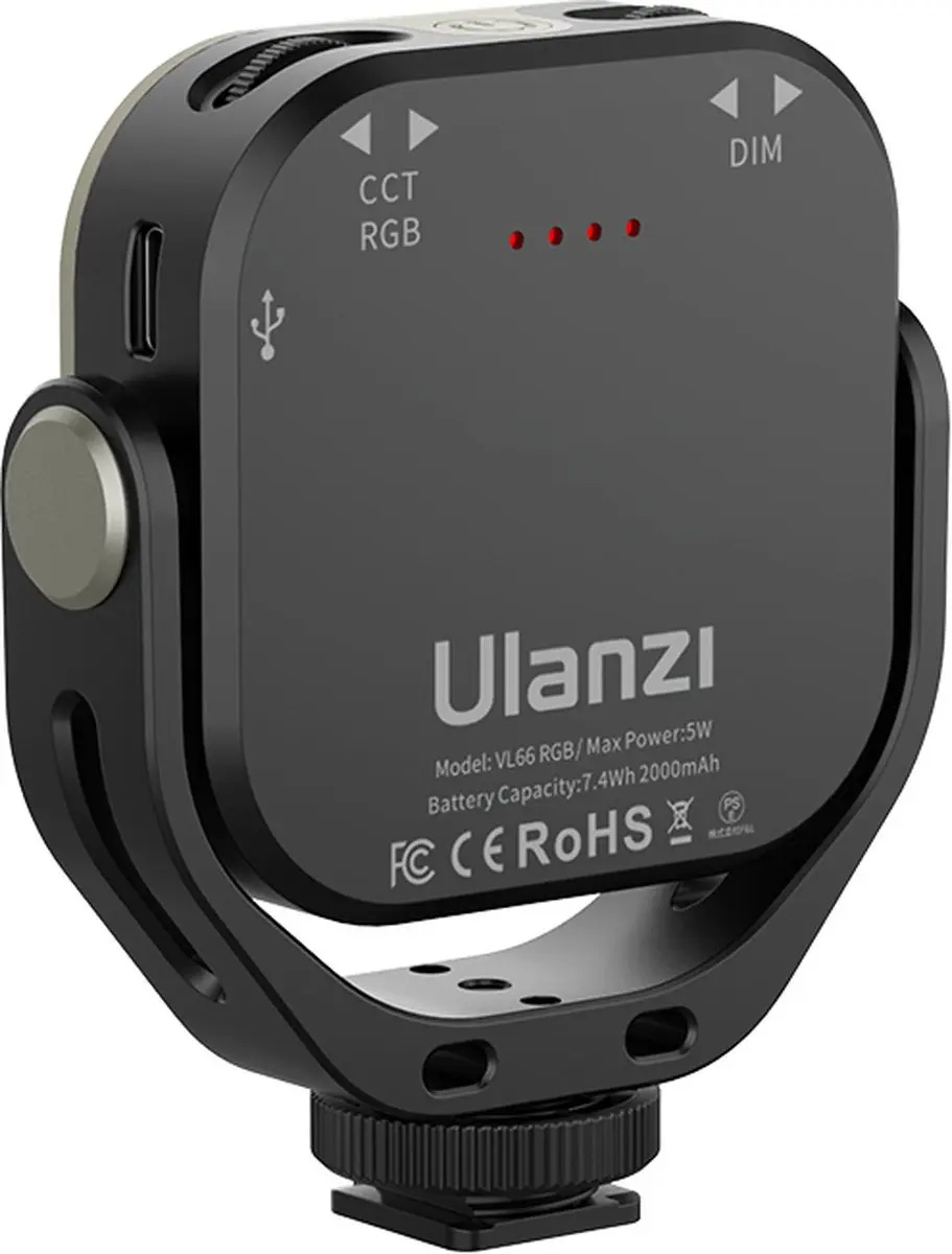 Ulanzi VL66 RGB Videolamp - 360 Kleuren - 2000mAh - Zwart