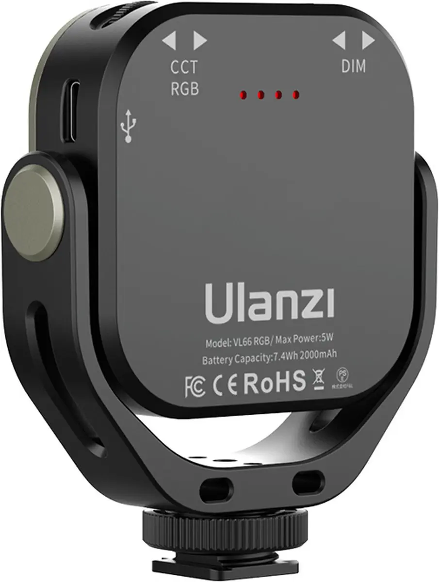 Ulanzi VL66 RGB Videolamp - 360 Kleuren - 2000mAh - Zwart