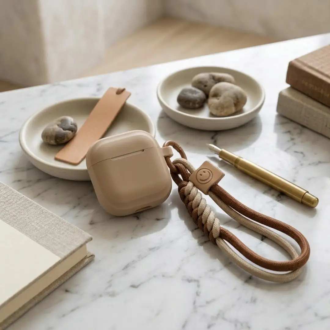 NuveX Hoesje AirPods Pro 2 - Abrikoos met koord & karabijnhaak