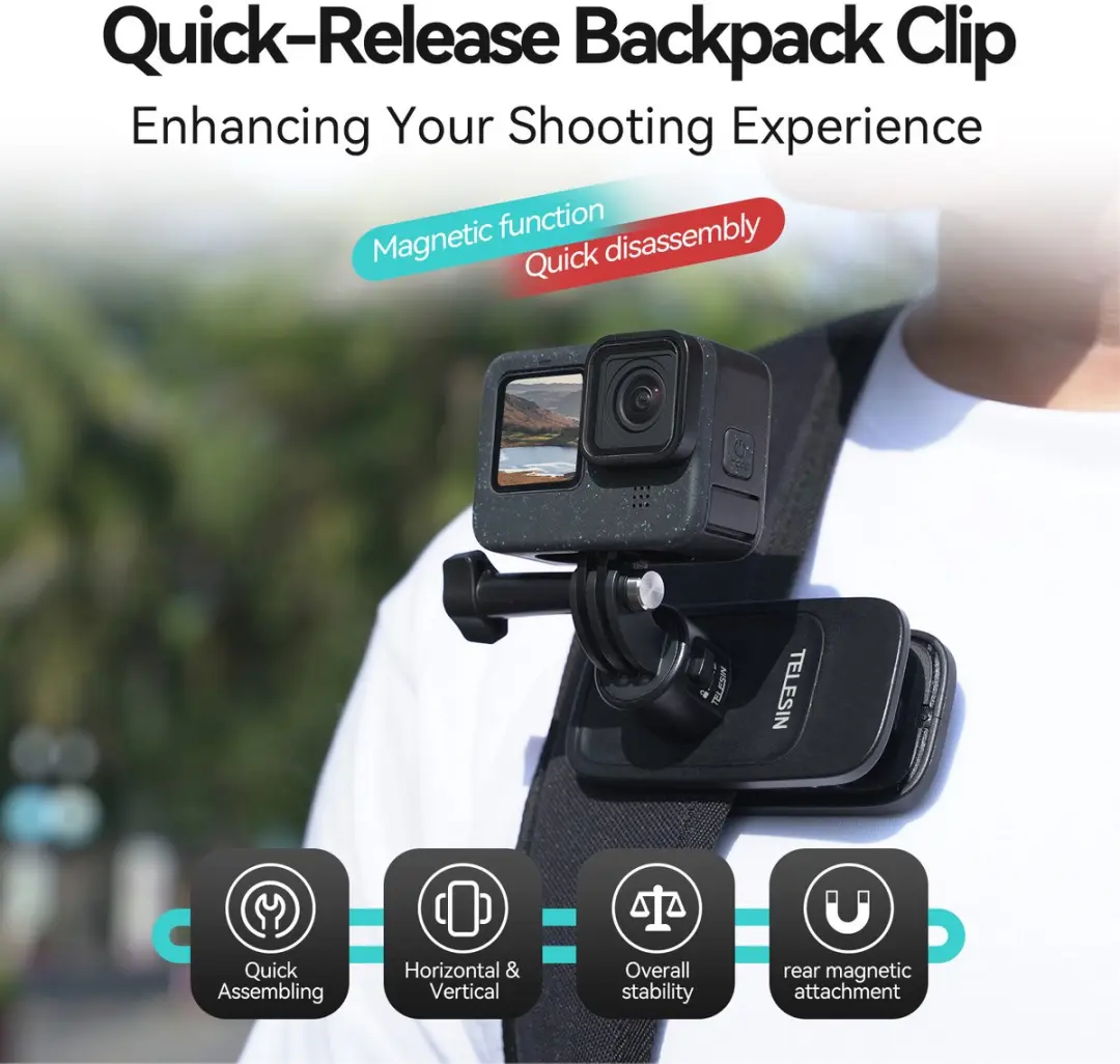 Telesin Quick-Release Backpackclip T-S2-JFM-01 - Zwart - afbeelding 4 van 6