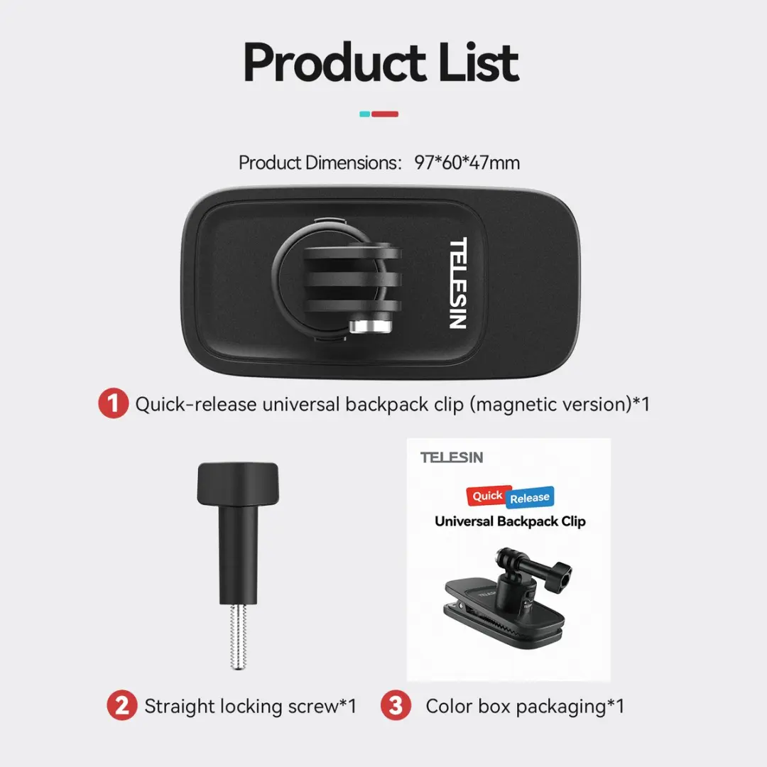 Telesin Quick-Release Backpackclip T-S2-JFM-01 - Zwart - afbeelding 5 van 6