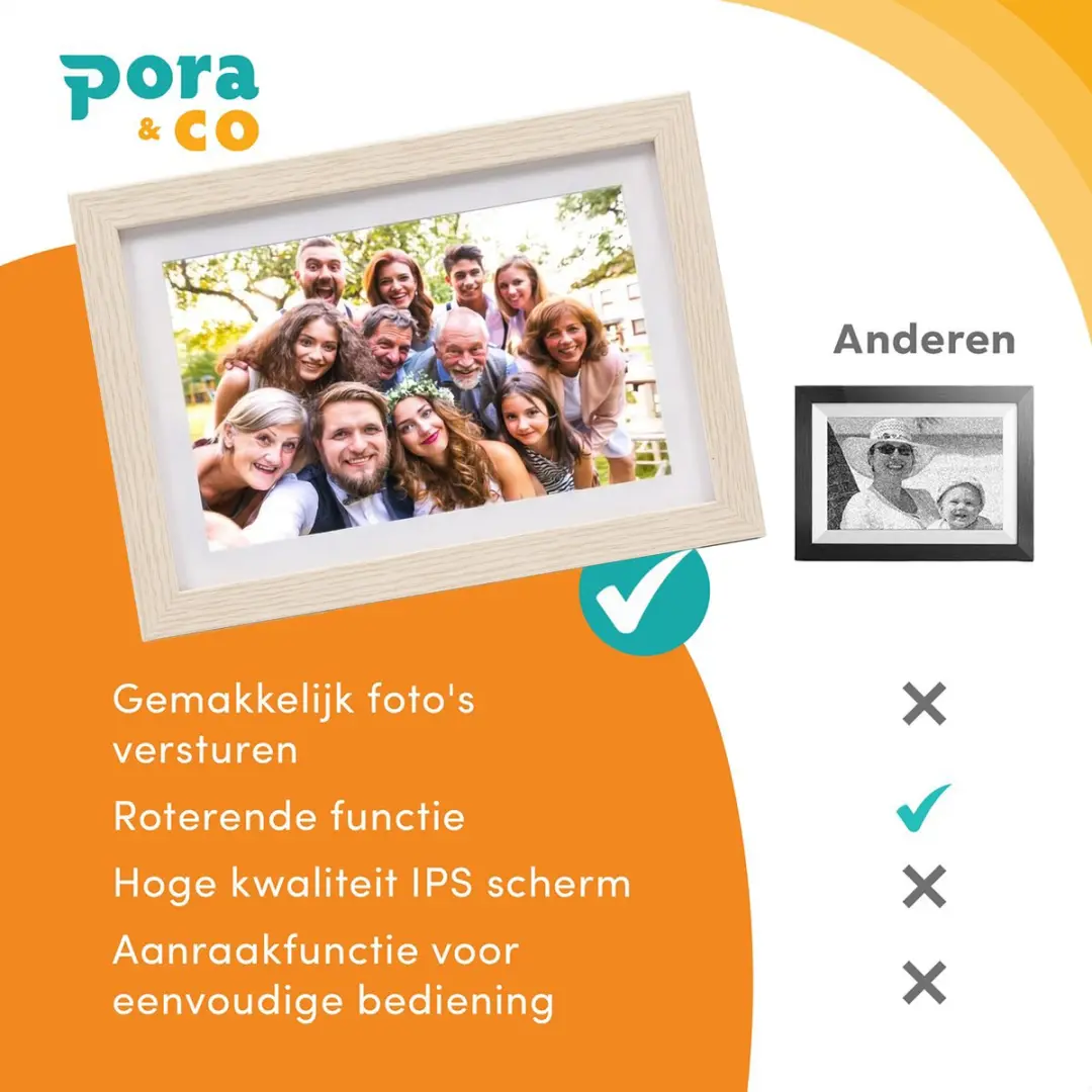 Pora&Co Digitale Fotolijst LB-10-PC 10 inch - HD IPS Touchscreen - Beige