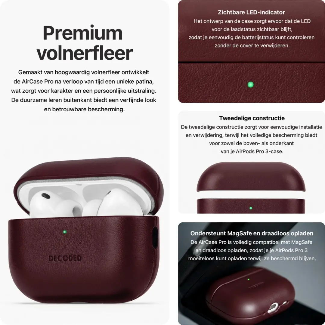 Decoded Hoesje AirPods Pro 3 - Premium Ecco-leer - Burgundy Rood
