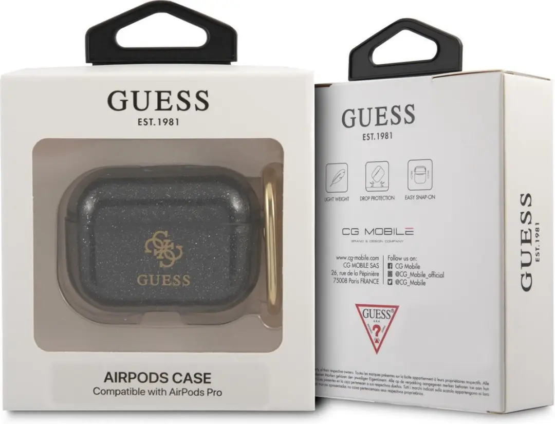 Guess TPU Glitter Case AirPods Pro - Zwart