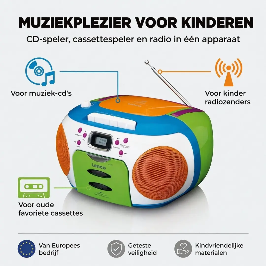 Lenco SCD-971 Draagbare Radio-Cassettespeler - Multicolour