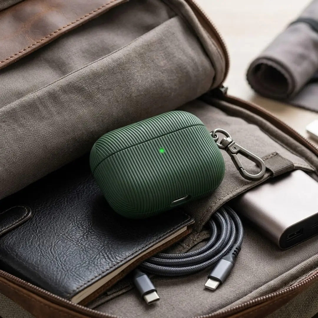 NuveX Luxe Geribd Hoesje AirPods Pro 2 - Groen - Met Sleutelhaak