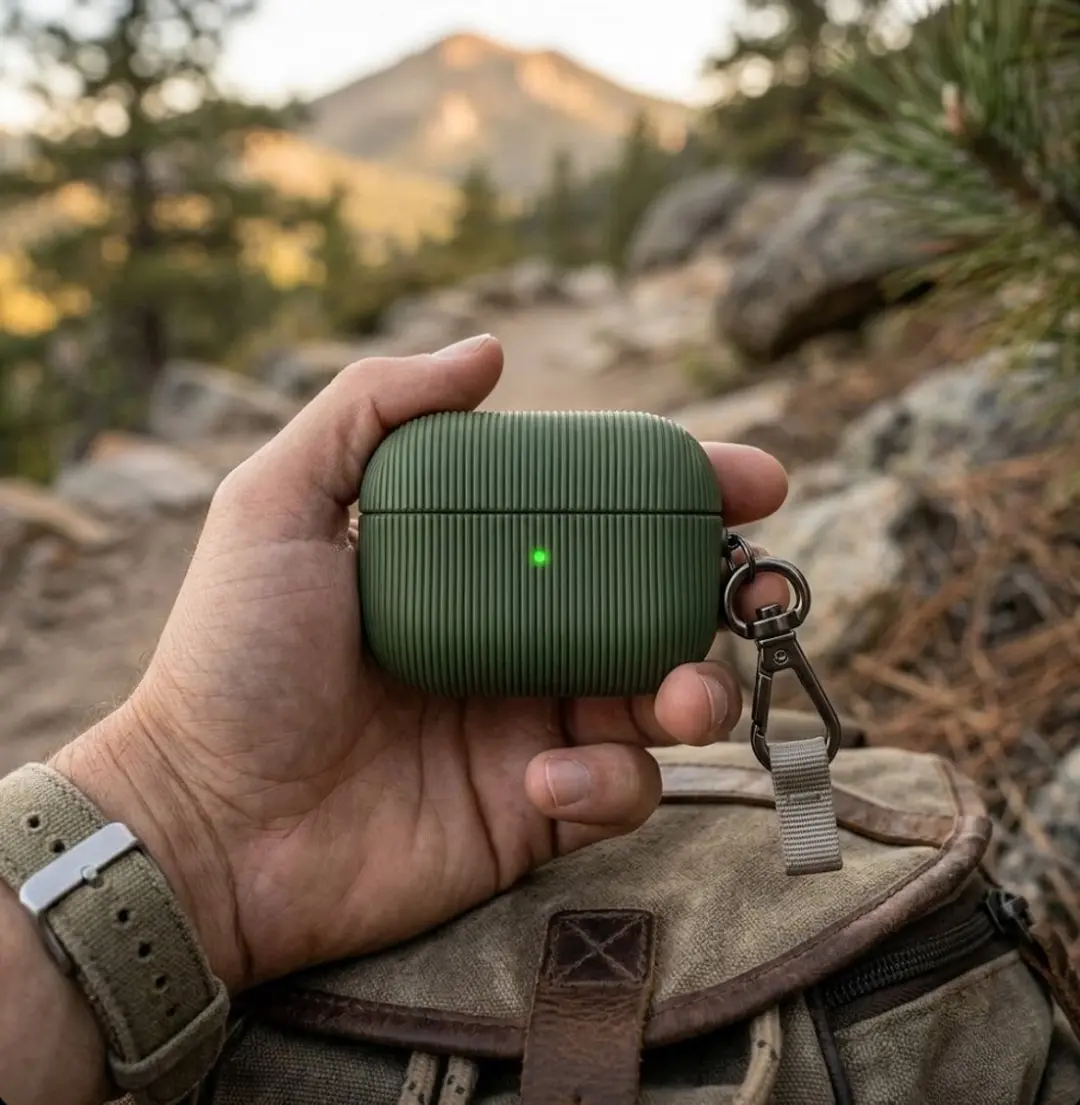 NuveX Luxe Geribd Hoesje AirPods Pro 2 - Groen - Met Sleutelhaak