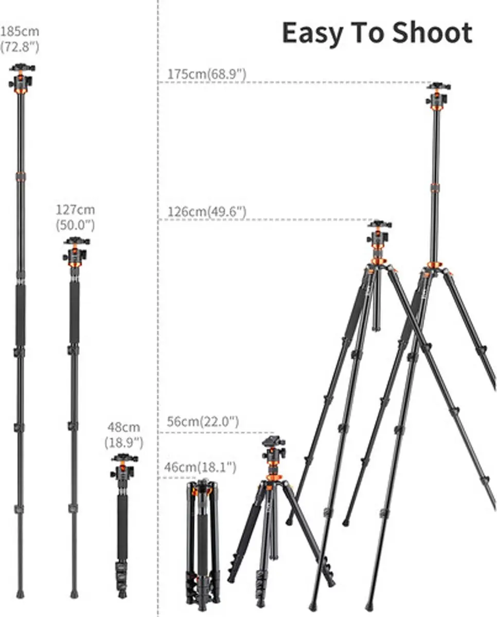 K&F Concept SA254M2 Statief - 4 Secties - Oranje/Zwart