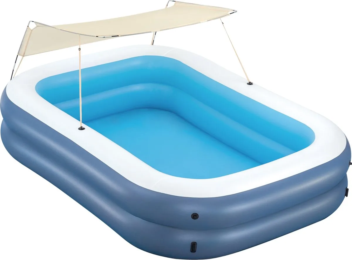 Bestway Opblaasbare Zwembad 2 Kamers Rechthoek met Toldo 254x178x140 cm +6 Jaar Tuin 54449