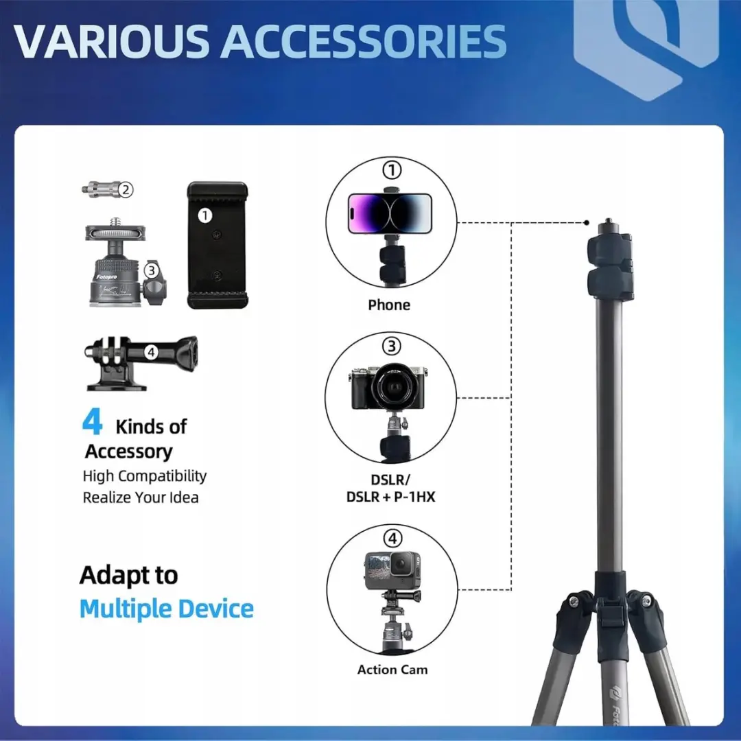 Fotopro Statief 200cm - 360° Kogelkop - Grijs