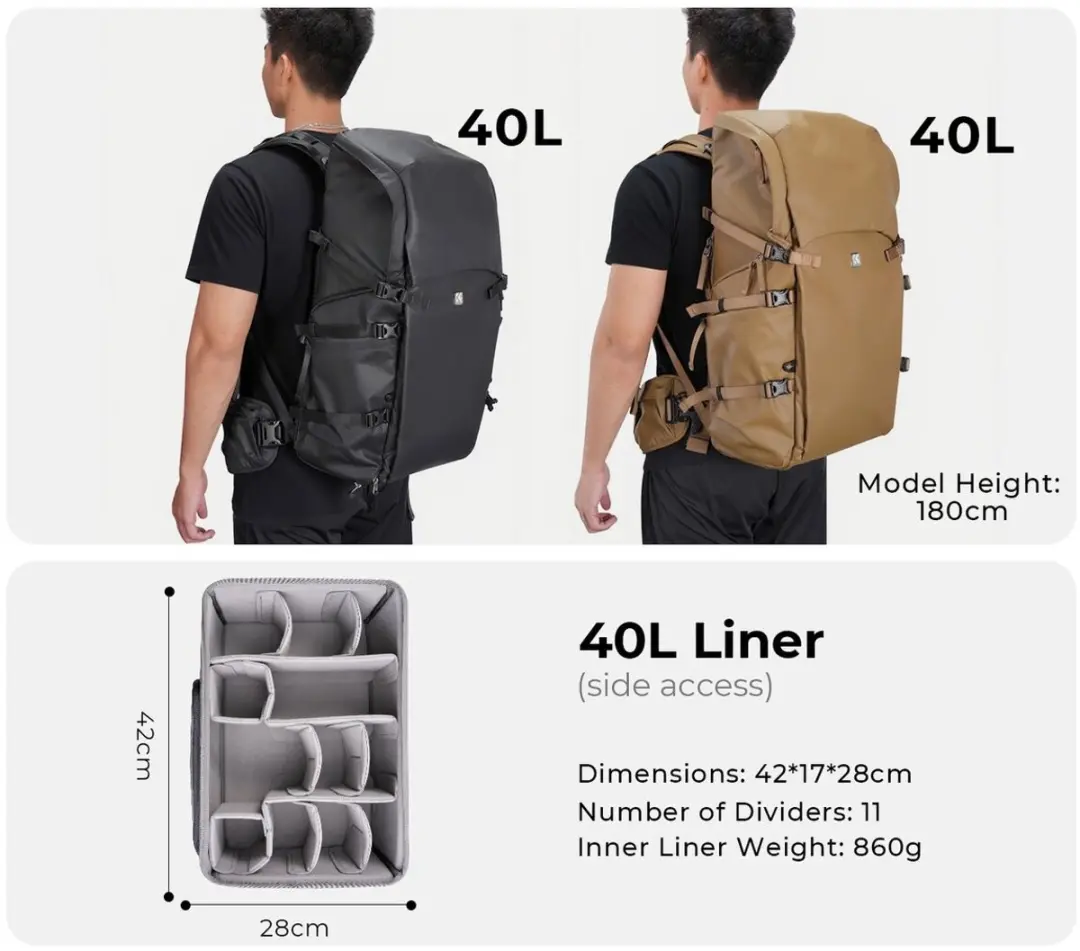 K&F Concept 40L Foto Rugzak - Champagne - afbeelding 6 van 6
