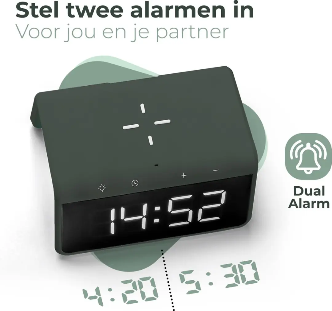 Caliber Wekker HCG019QI-MG - Draadloos opladen - Groen