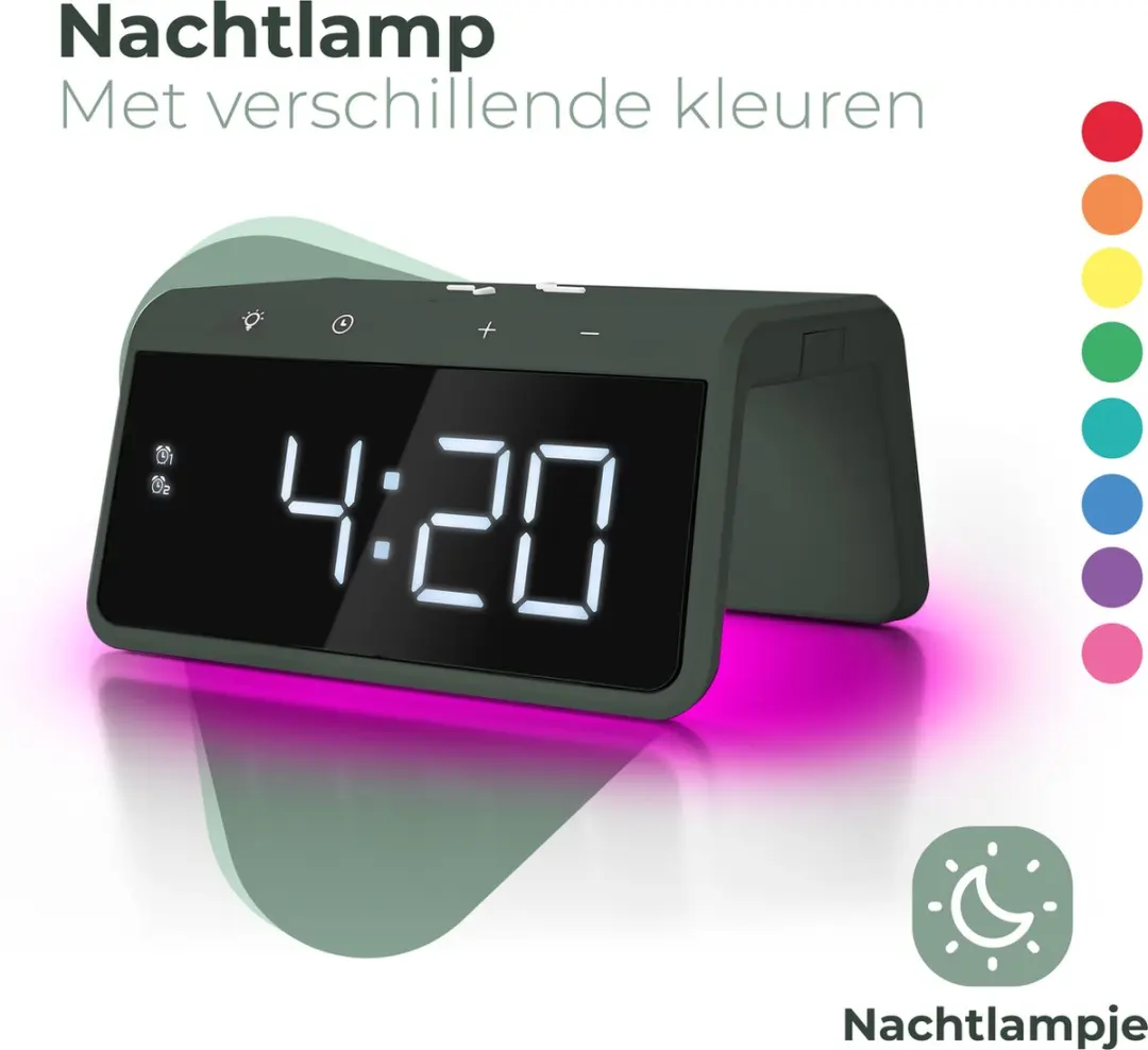 Caliber Wekker HCG019QI-MG - Draadloos opladen - Groen