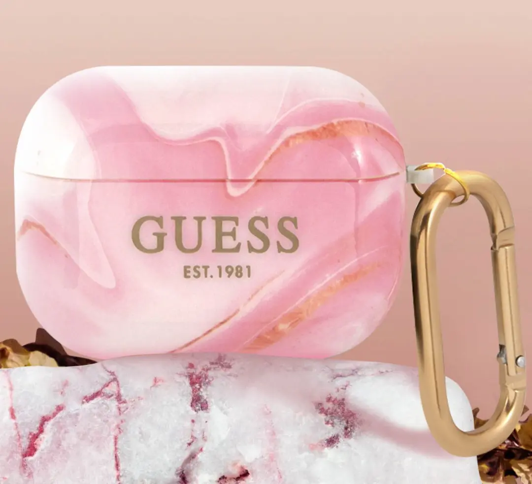 GUESS TPU Shiny Marble Case Apple AirPods Pro 1 - Roze