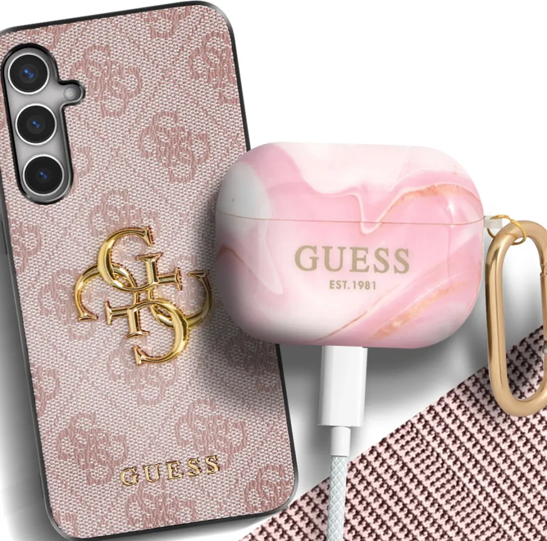 GUESS TPU Shiny Marble Case Apple AirPods Pro 1 - Roze