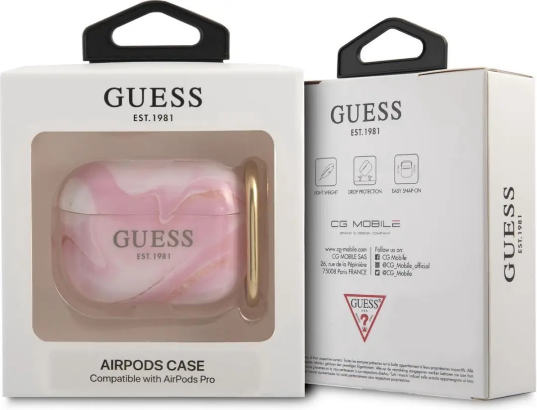 GUESS TPU Shiny Marble Case Apple AirPods Pro 1 - Roze