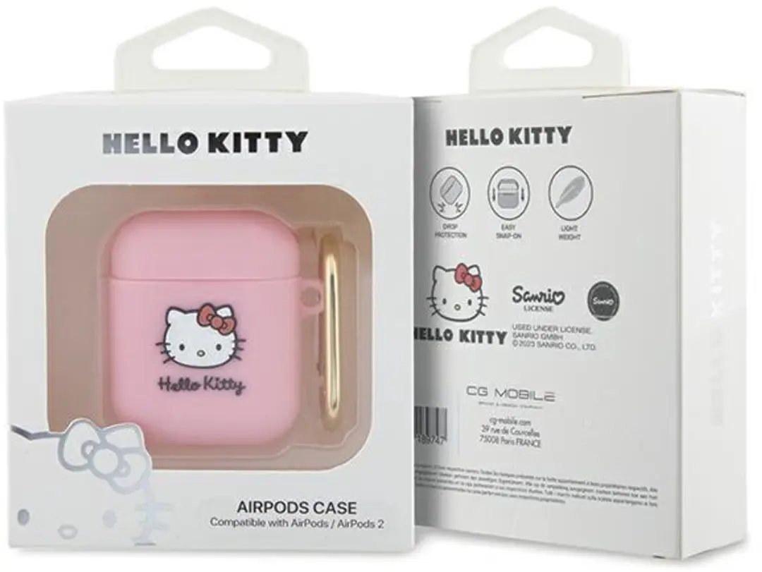 Hello Kitty Siliconen 3D Kitty Hoofdhoes AirPods 1/2 - Roze