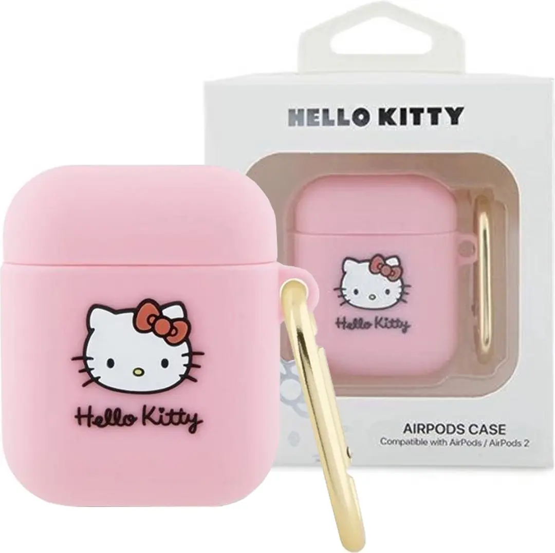 Hello Kitty Siliconen 3D Kitty Hoofdhoes AirPods 1/2 - Roze