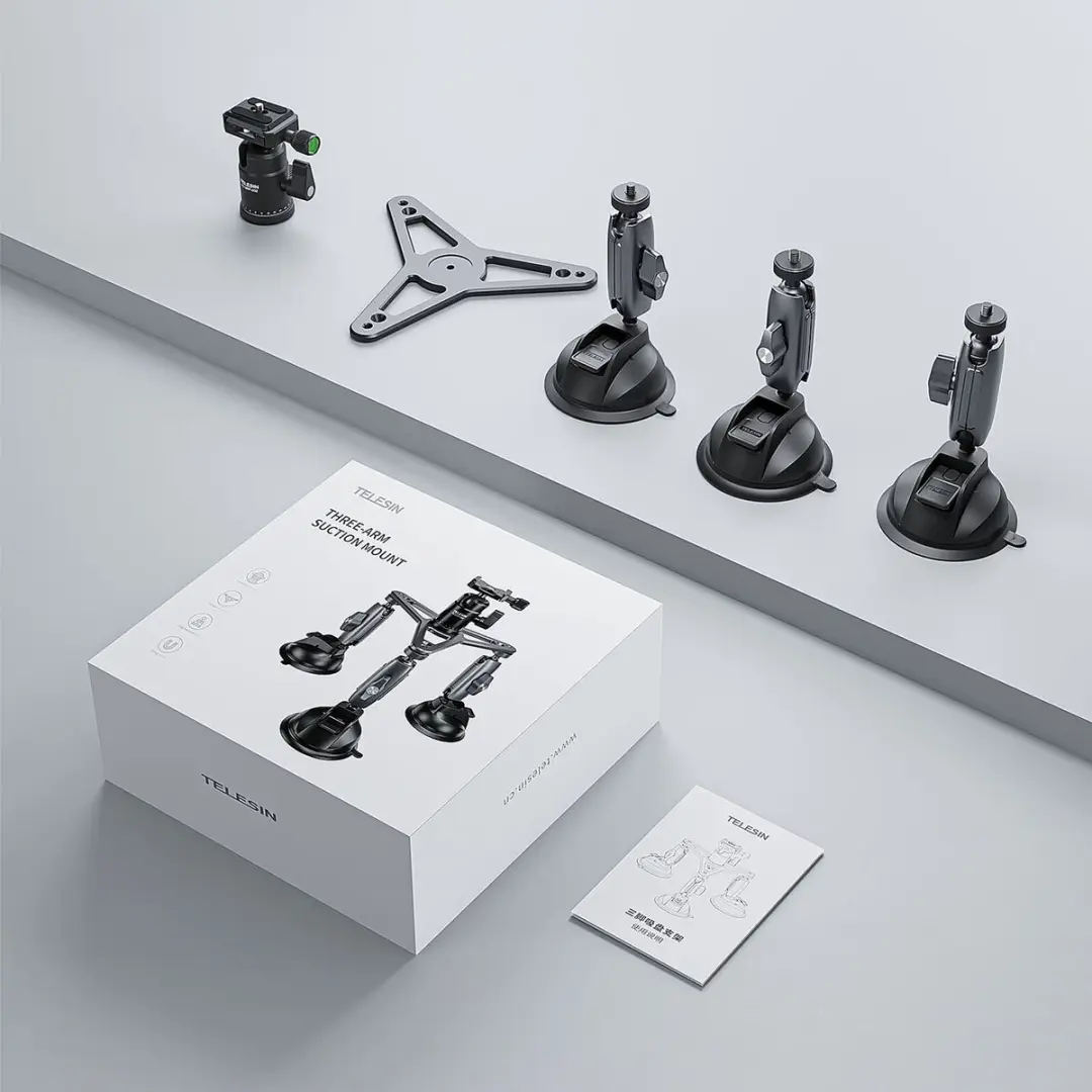 Telesin Three-Arm Suction Mount 360° - o.a. GoPro/Insta360 - afbeelding 4 van 6