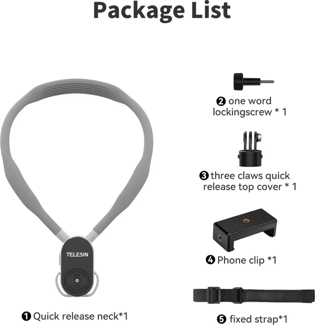 Telesin Neck Mount Quick Release GoPro - Zwart - afbeelding 6 van 6