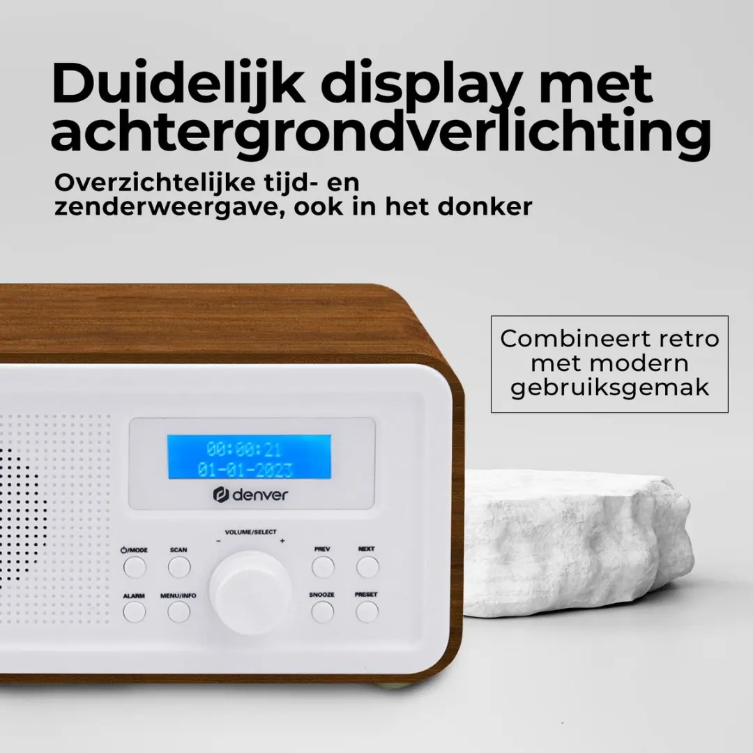 Denver DAB30DW Retro Radio - DAB/FM - 1W - Darkwood