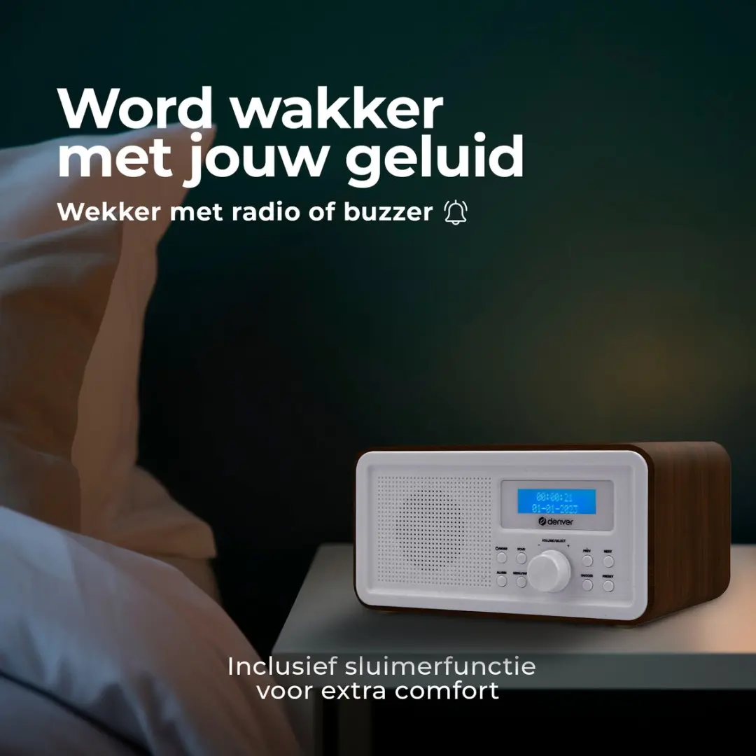 Denver DAB30DW Retro Radio - DAB/FM - 1W - Darkwood