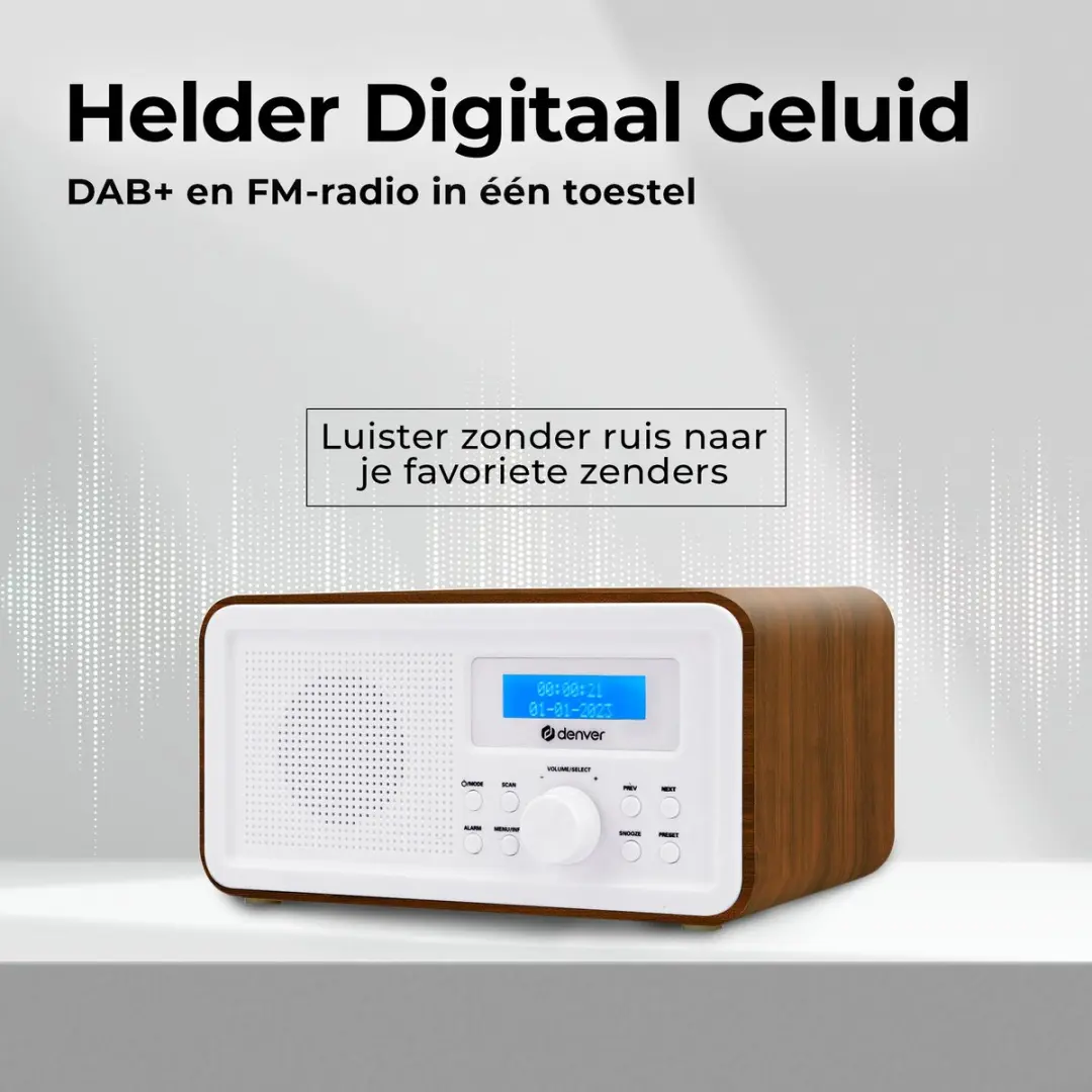 Denver DAB30DW Retro Radio - DAB/FM - 1W - Darkwood