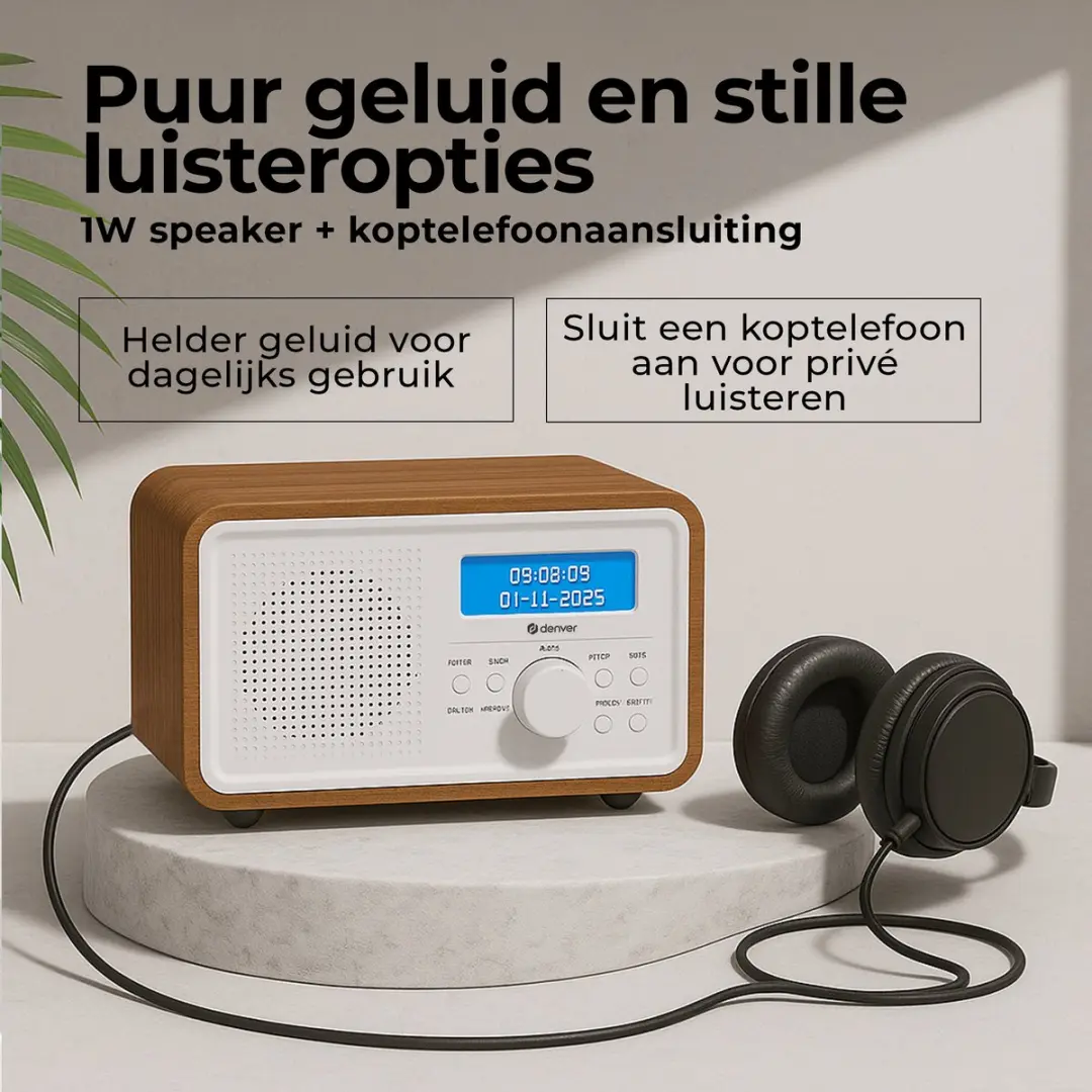 Denver DAB30DW Retro Radio - DAB/FM - 1W - Darkwood - afbeelding 6 van 6