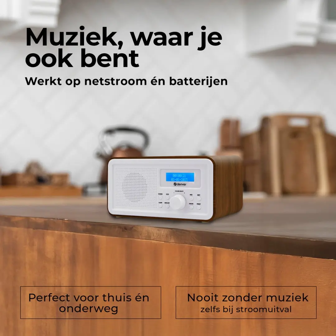 Denver DAB30DW Retro Radio - DAB/FM - 1W - Darkwood