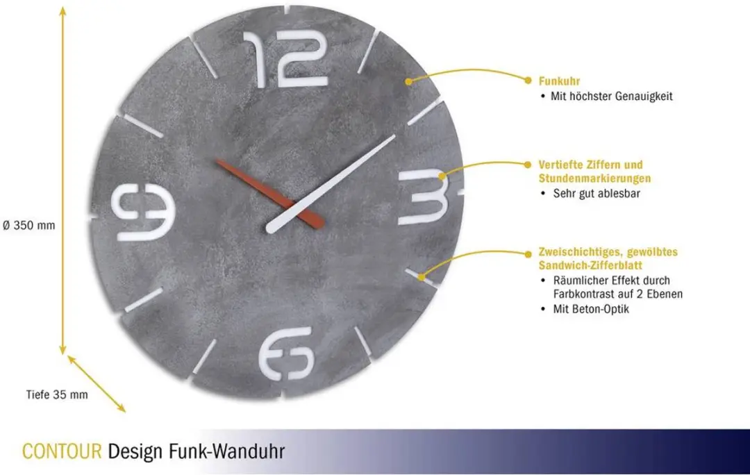 TFA Dostmann 60.3536.15 Wandklok - Zendergestuurd - Betongrijs