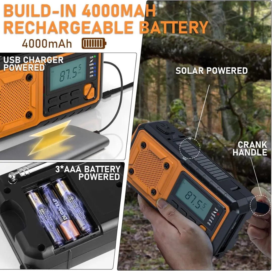 ECTEATOY Noodradio Zonne-energie 4000mAh - Oranje