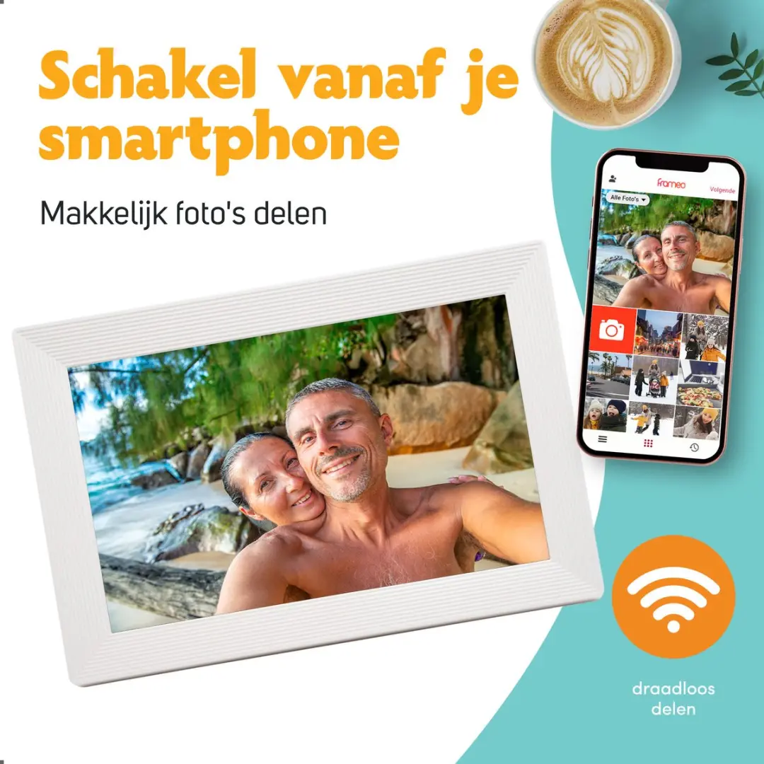 Pora&Co Digitale Fotolijst DASADASFAS123 10.1" - WiFi Frameo App - Wit