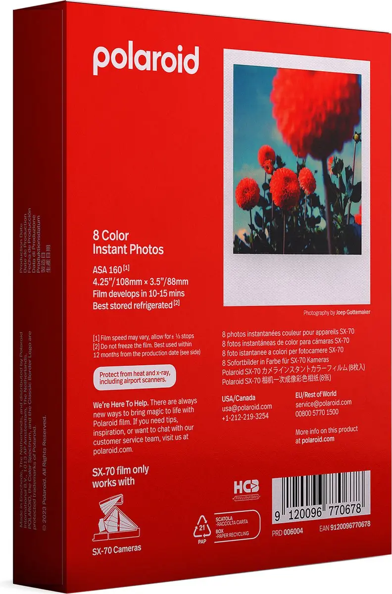 Polaroid Color Instant Film SX70 - 8 Stuks - Zwart