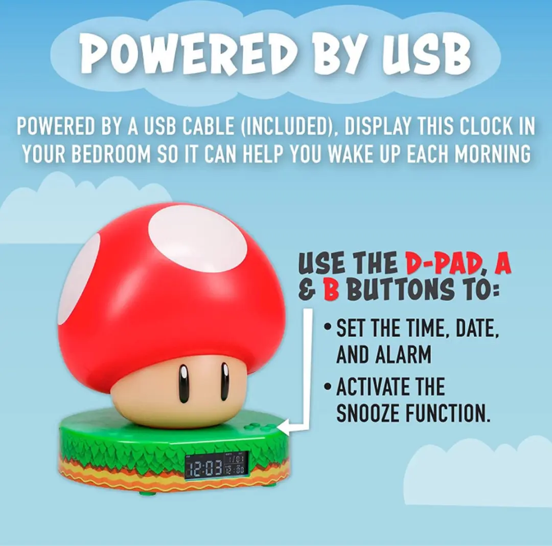 Paladone Super Mario Mushroom Digitale Wekker - Veelkleurig