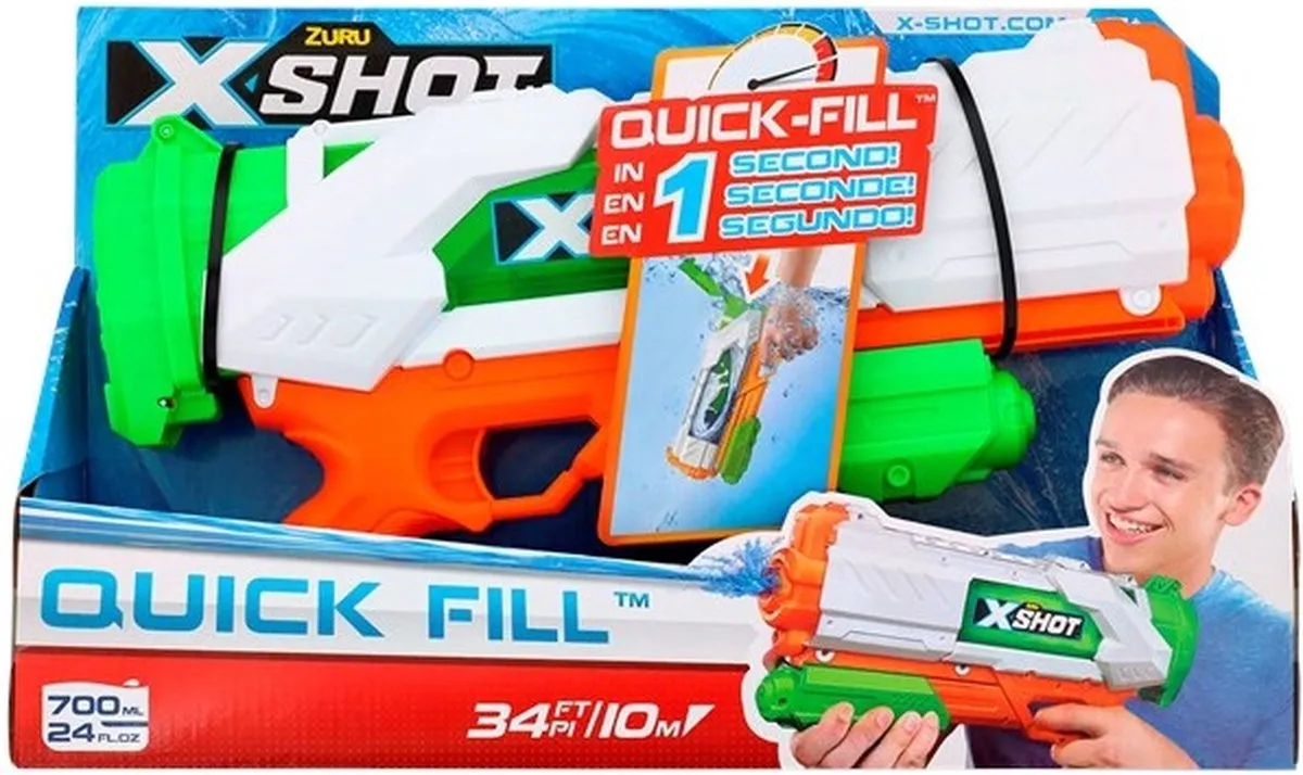 XSHOT Zuru Quick Fill Waterpistool 700ml - Bereik 10m - Oranje/Wit/ Groen