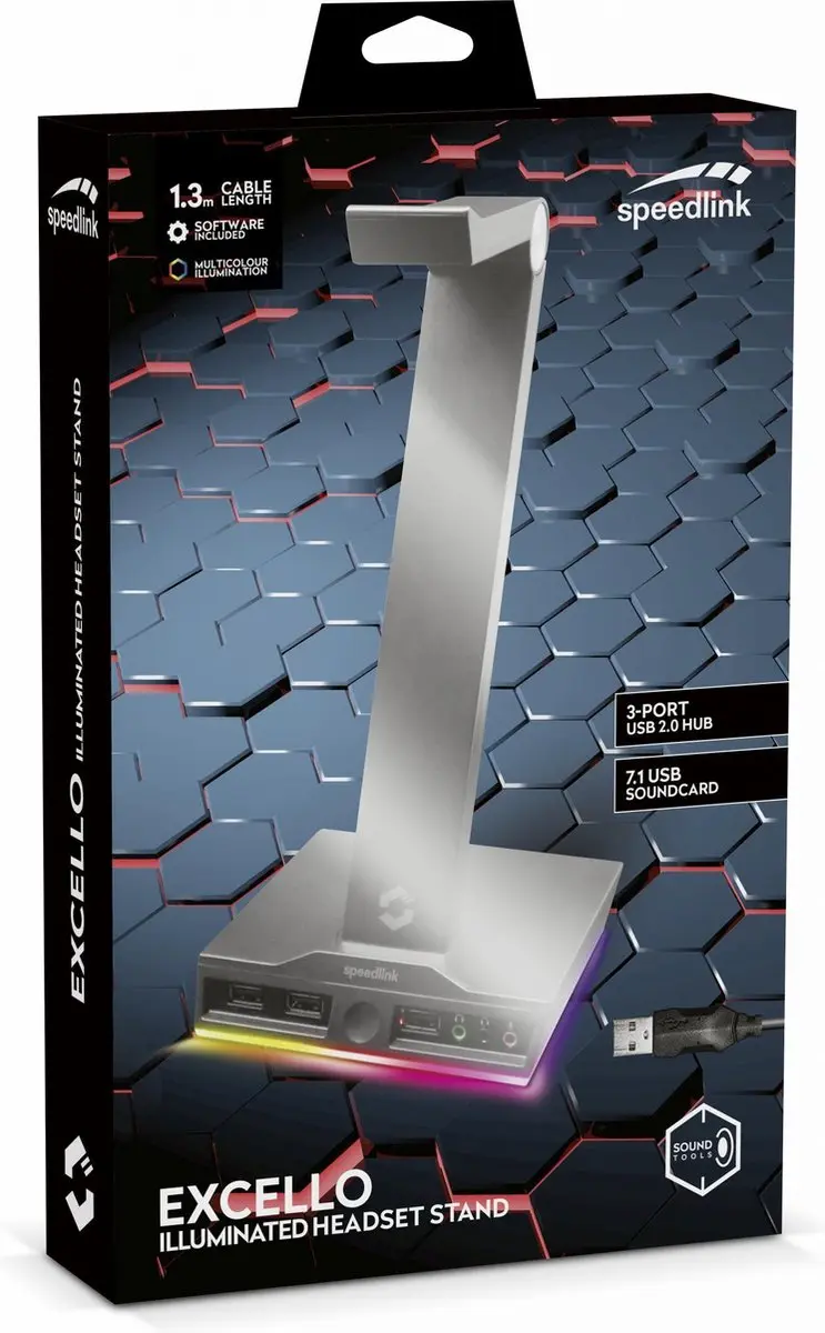Speedlink Excello RGB Headset Stand - USB 2.0 Hub - Zwart