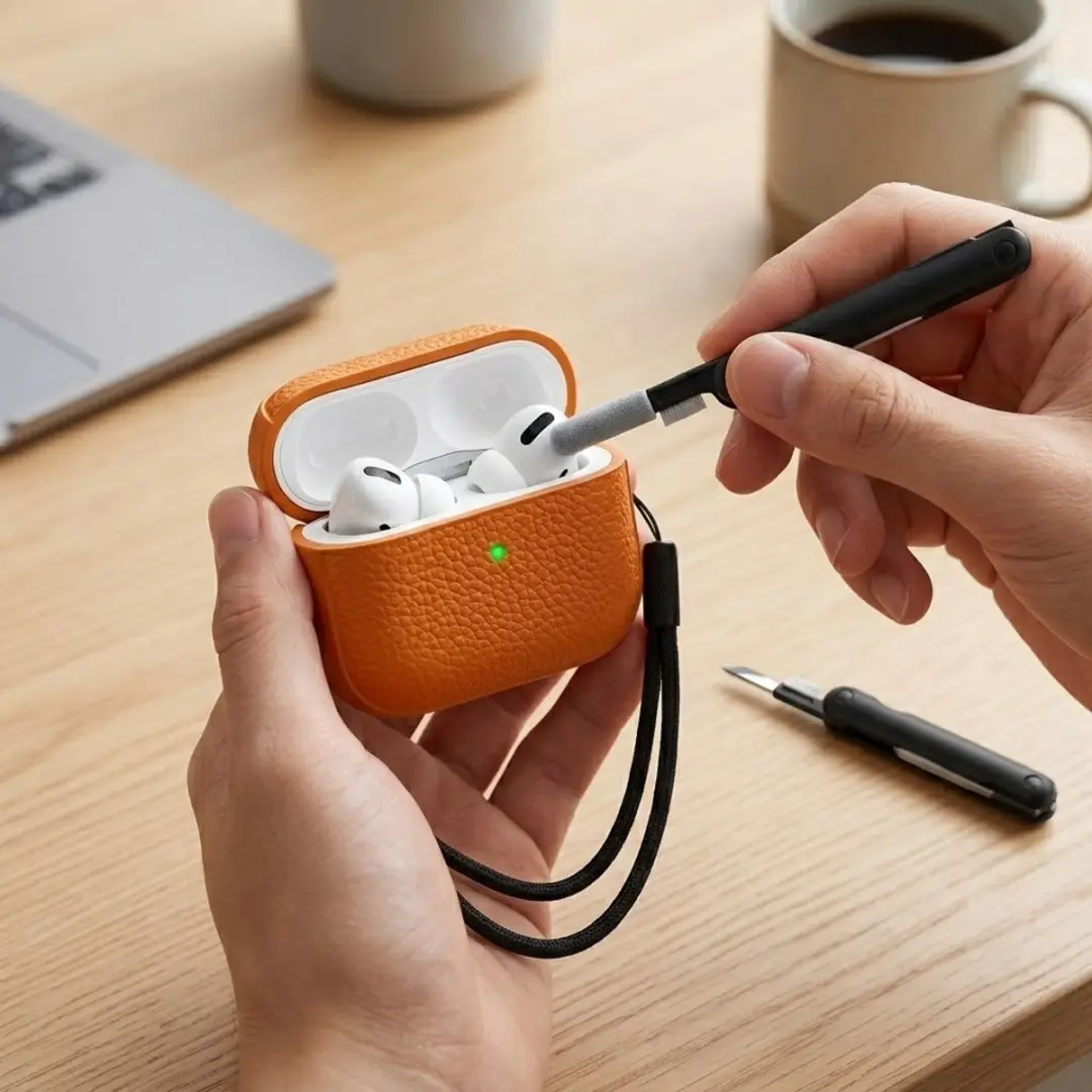 NUVEX Oranje Hoesje AirPods Pro 2 - Inclusief reinigingsset