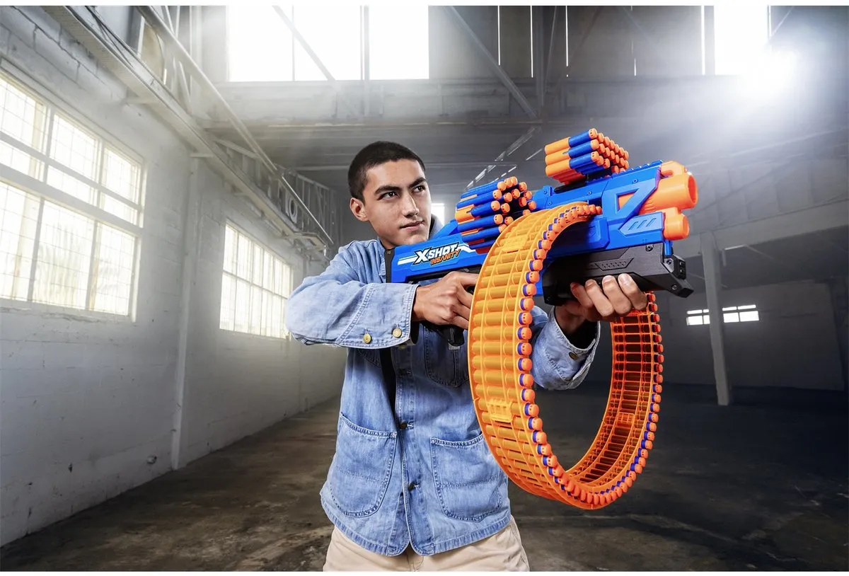 XSHOT Insanity Mad Mega Barrel Speelgoedblaster 72 Pijltjes - Oranje/Zwart/Blauw