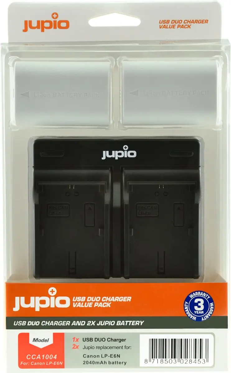 Jupio LP-E6N Accu 2040mAh - 2 Stuks met USB Dual Oplader