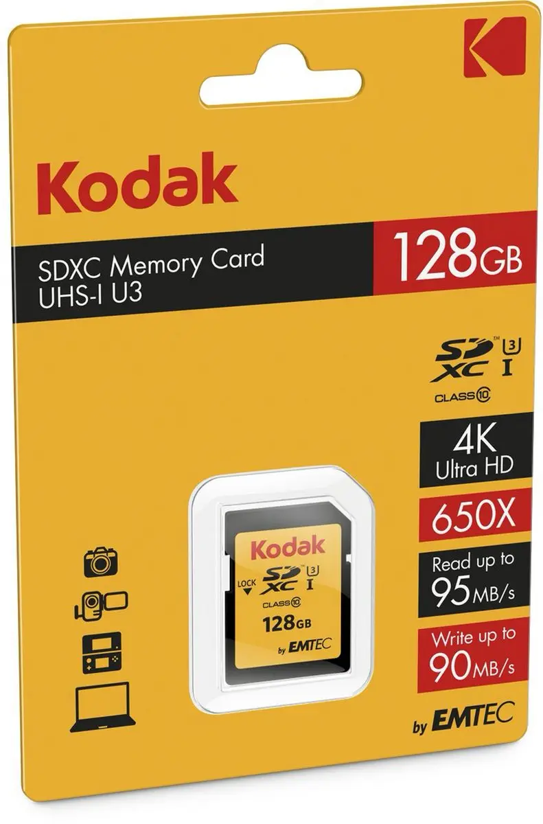 Kodak 128GB SD UHS-I U3 V30 Geheugenkaart