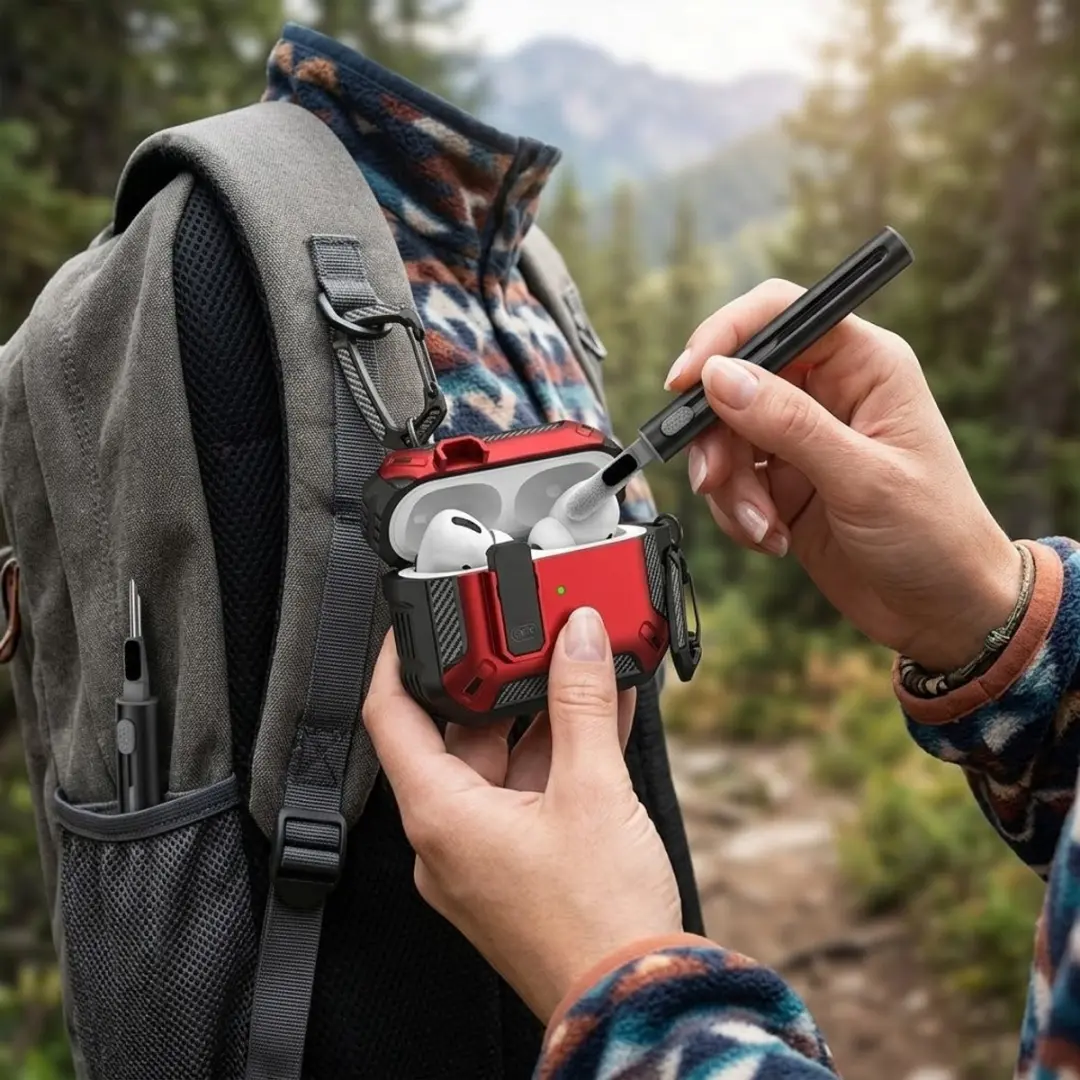 NUVEX Carbon Hoesje AirPods Pro 3 Rood - inclusief schoonmaakset